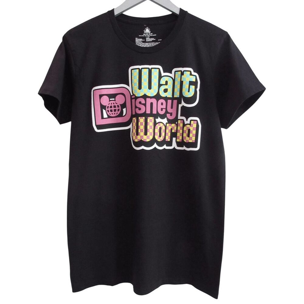 New Walt Disney World 50th Anniversary Checkered Logo Black 90s T-Shirt M